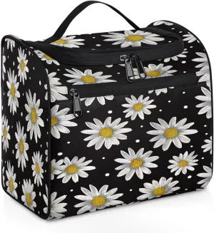 OSAM SPACE Daisy Flower Hanging Toiletry Bag for Women Men, Polka Dot Large Capacity Travel Cosmetic Bag Makeup Organizer for Shampoo Bathroom Shower