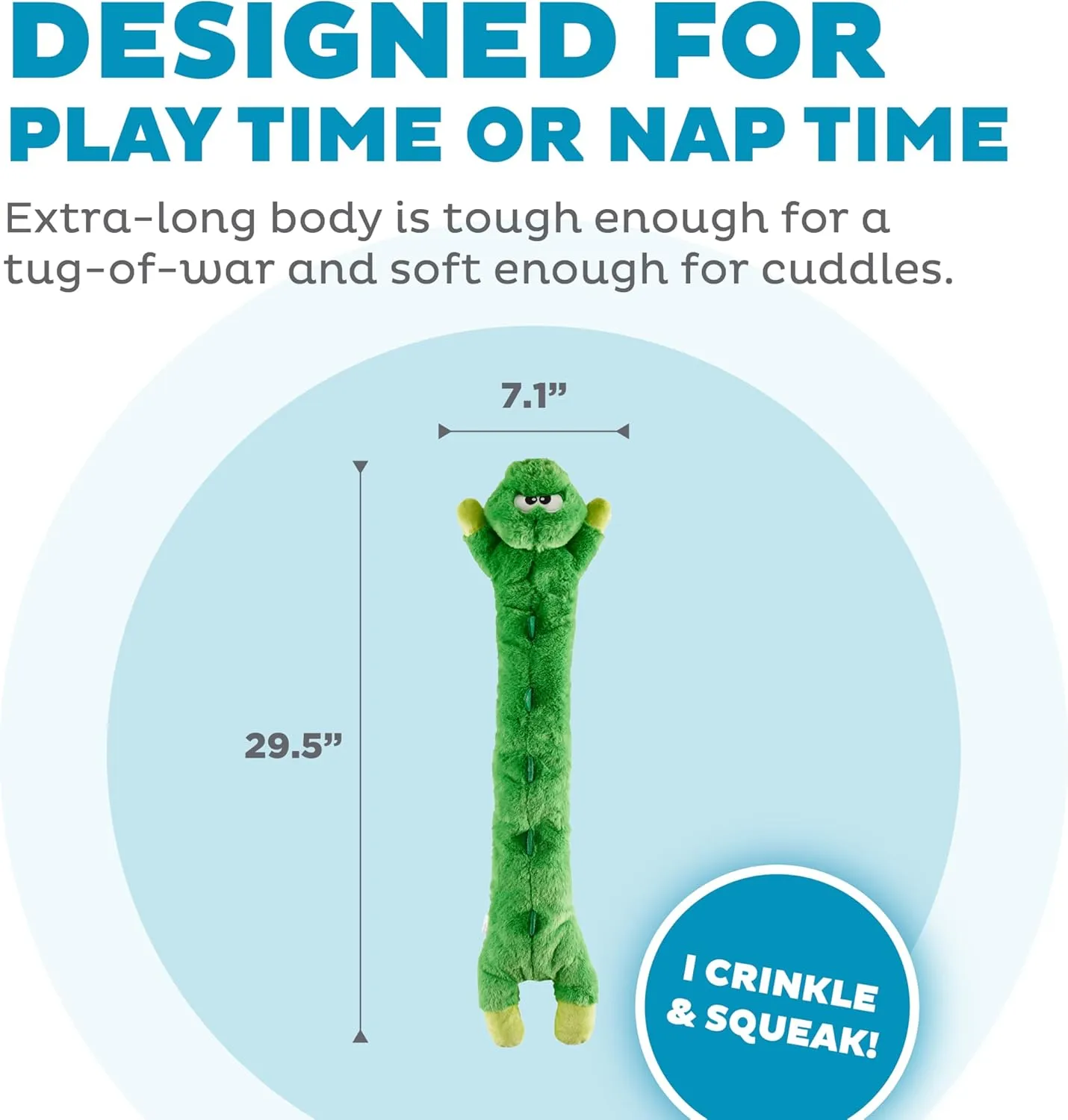 Outward Hound by Charming Pet Longidudes Gator Long Crinkly & Squeaky Dog Toy, Green