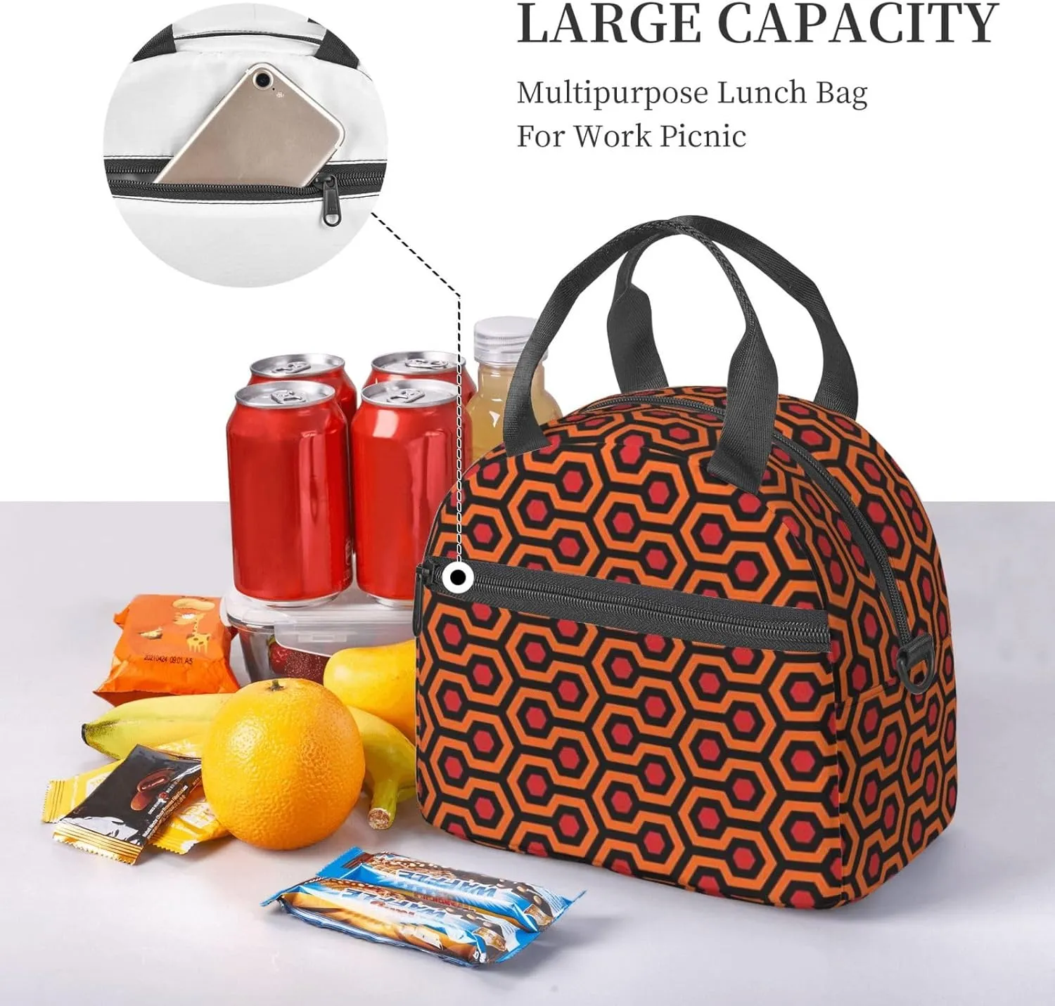 Overlook Hotel Carpet The Shining Sherpa Lunch Bag Hand Tote Crossbody Insulated Lunch Bag Large Portable Lunch Box
