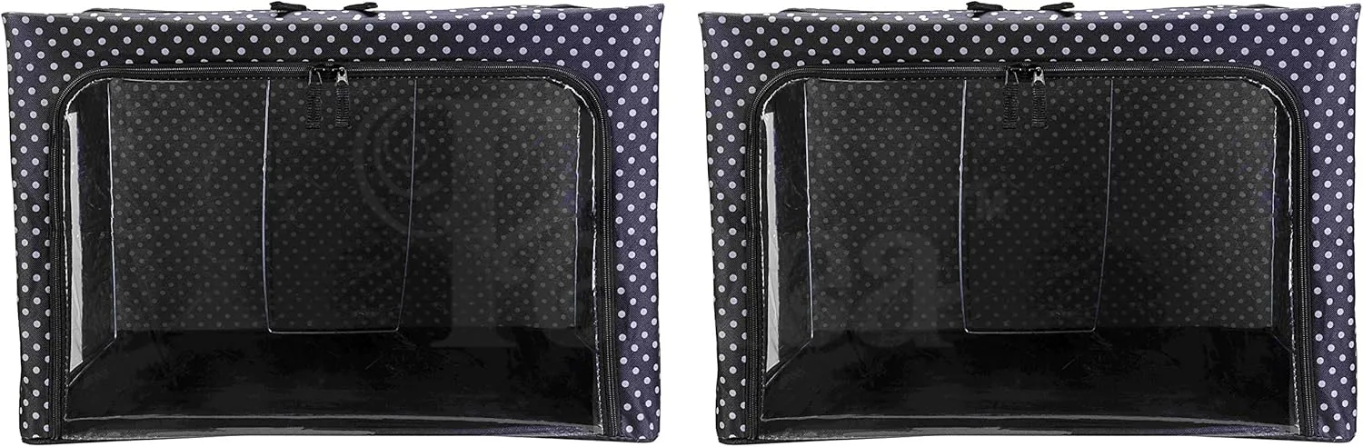 Oxford Cloth Steel Frame Storage Boxes - Under-Bed or in Closet - Pack of 2 Large Organizers (Polka Dot)