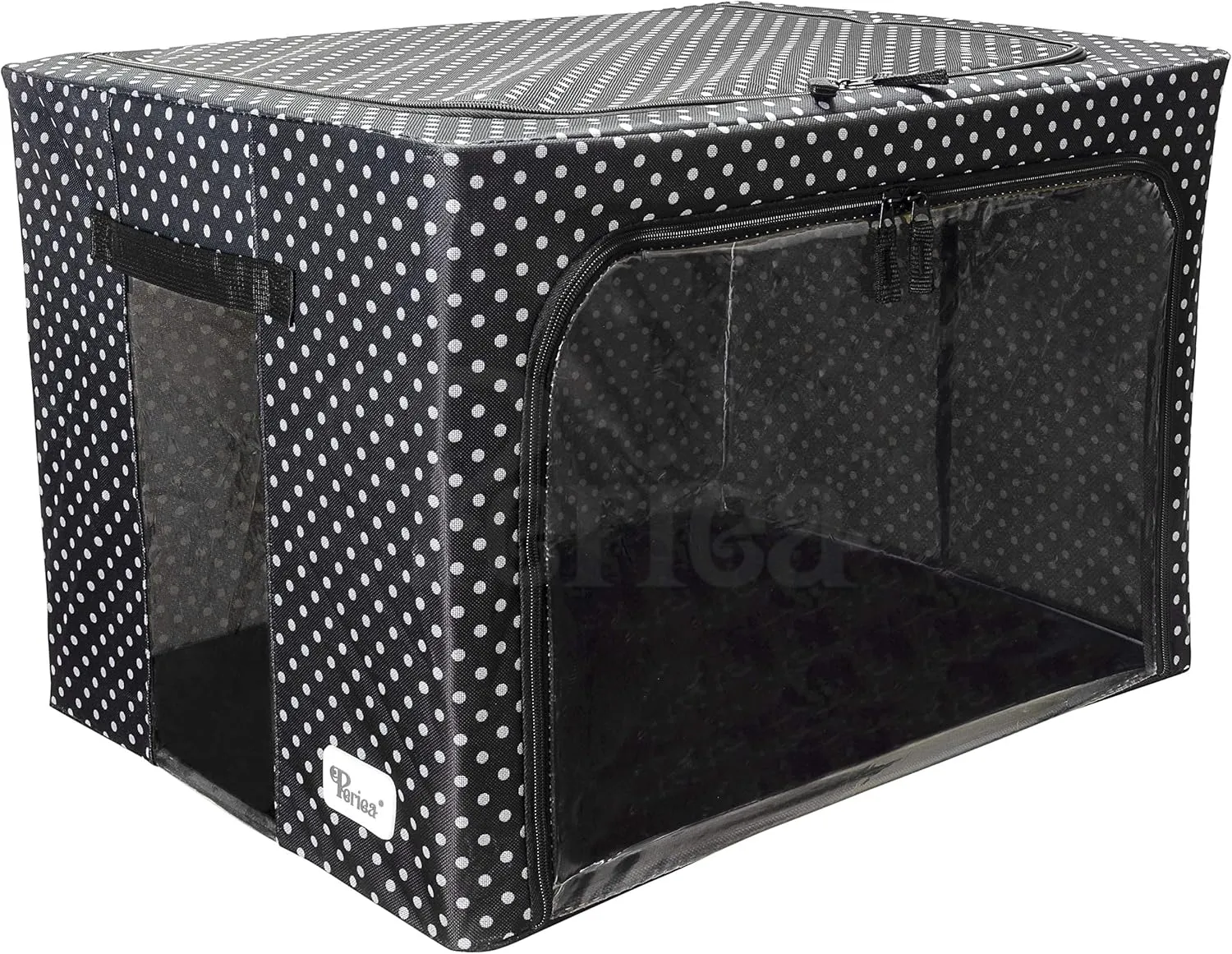 Oxford Cloth Steel Frame Storage Boxes - Under-Bed or in Closet - Pack of 2 Large Organizers (Polka Dot)