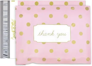 Pack It Chic - 10X13 (100 Pack) Pink Polka Dot - Thank You Poly Mailer Envelope Plastic Custom Mailing & Shipping Bags - Self Seal
