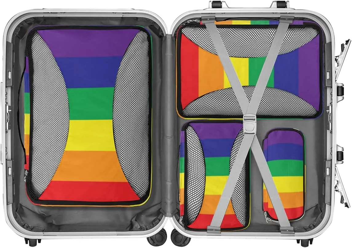 Packing Cubes 4 Pack Lgbt Pride Rainbow Stripe Travel Packing Bags Individual Carry on Suitcases Underwear Luggage Mesh Organizer Packing Cubes Set for Travel Bag Backpack