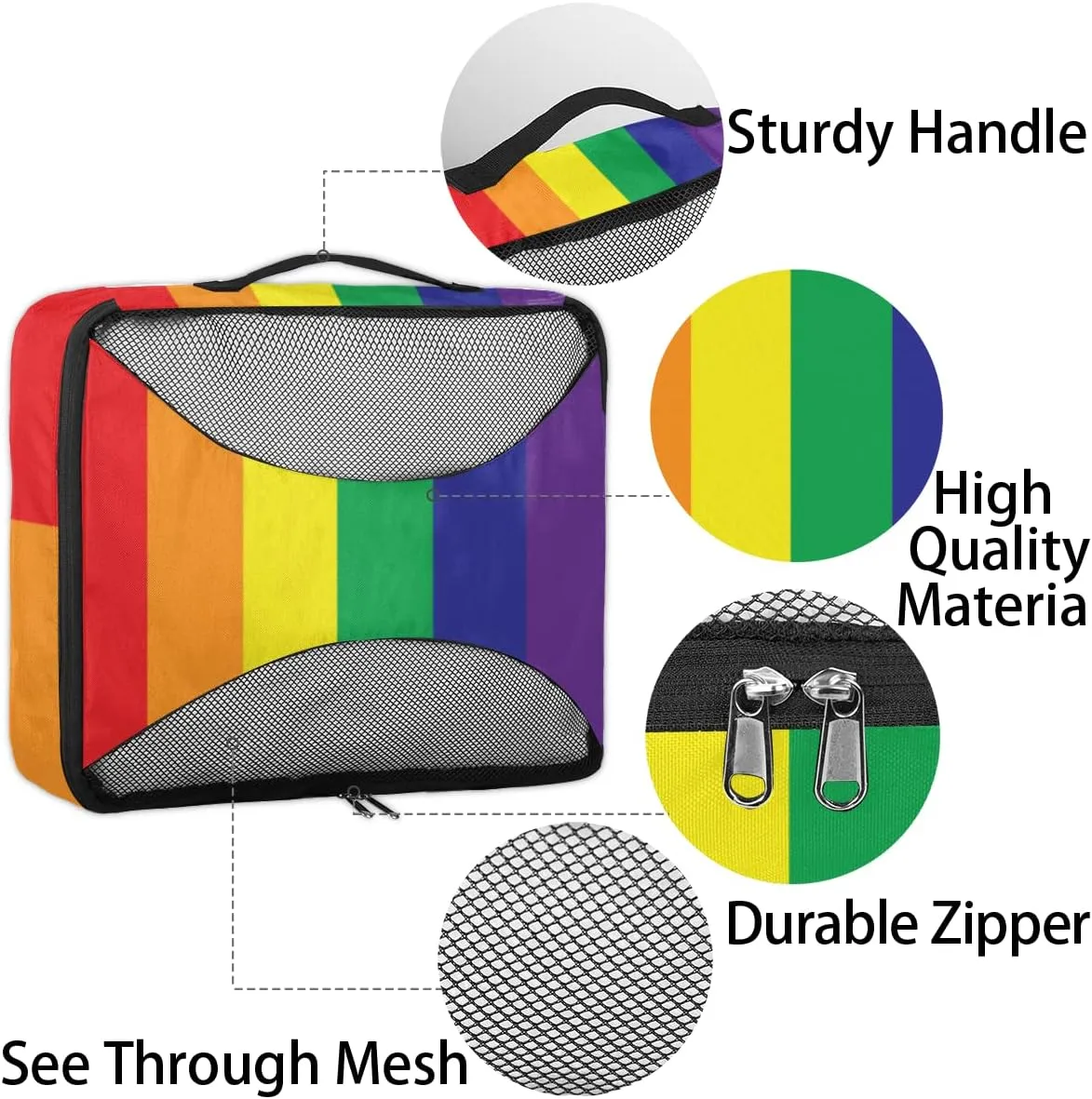 Packing Cubes 4 Pack Lgbt Pride Rainbow Stripe Travel Packing Bags Individual Carry on Suitcases Underwear Luggage Mesh Organizer Packing Cubes Set for Travel Bag Backpack