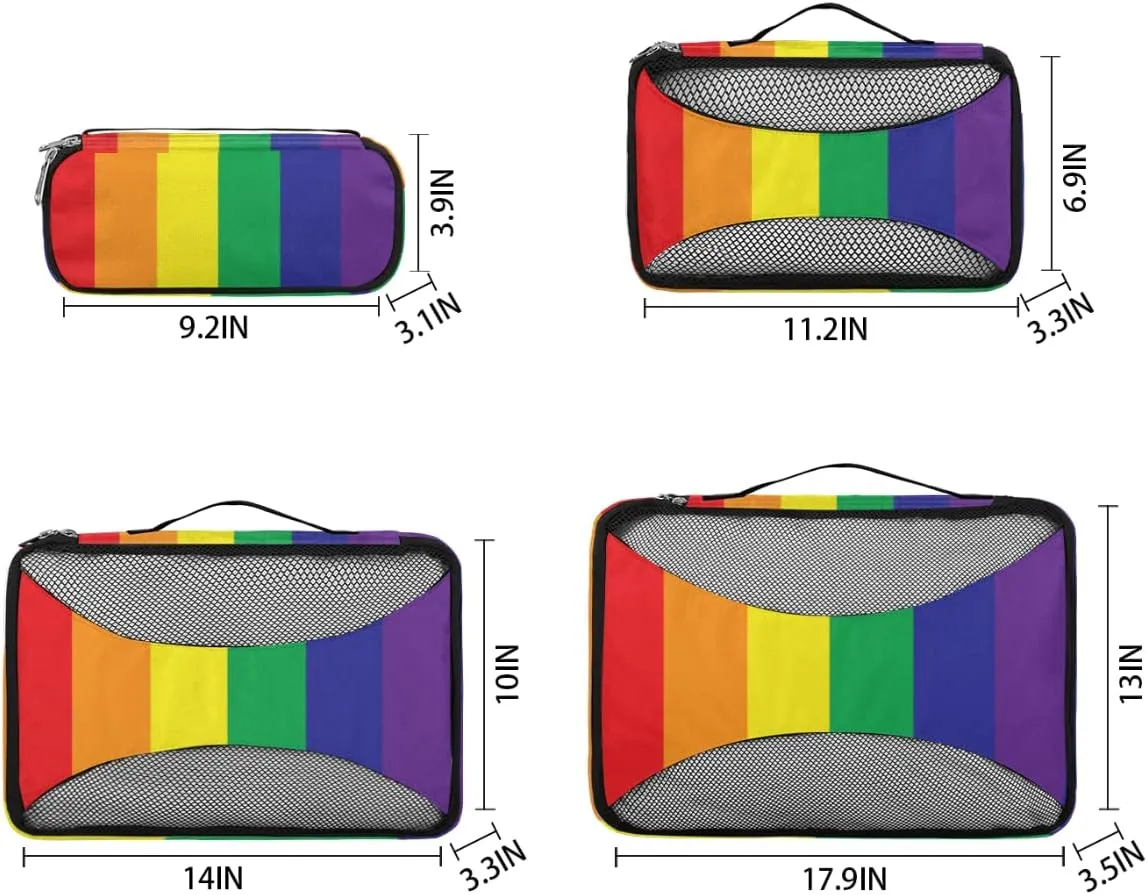 Packing Cubes 4 Pack Lgbt Pride Rainbow Stripe Travel Packing Bags Individual Carry on Suitcases Underwear Luggage Mesh Organizer Packing Cubes Set for Travel Bag Backpack