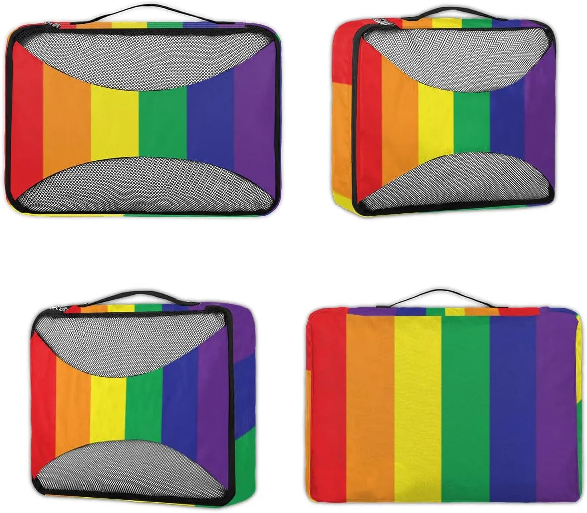 Packing Cubes 4 Pack Lgbt Pride Rainbow Stripe Travel Packing Bags Individual Carry on Suitcases Underwear Luggage Mesh Organizer Packing Cubes Set for Travel Bag Backpack