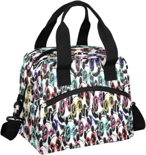 Panda Colorful Glasses Lunch Bag for Women Men Adult Portable Insulated Reusable Lunch Box Tote Bags with Adjustable Shoulder Strap for Office Work Picnic Beach