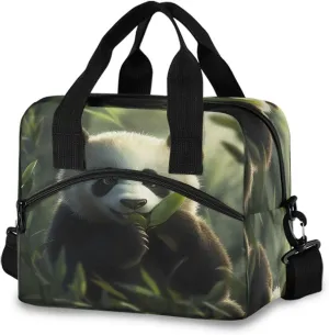 Panda Eating Leaves Lunch Box for Men Women Adults Insulated Lunch Bag Cooler Bag with Adjustable Shoulder Strap for Work Picnic Travel