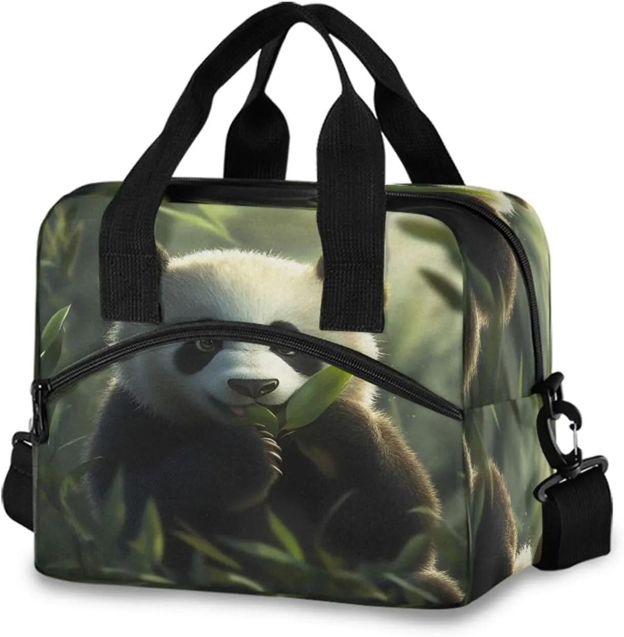 Panda Eating Leaves Lunch Box for Men Women Adults Insulated Lunch Bag Cooler Bag with Adjustable Shoulder Strap for Work Picnic Travel