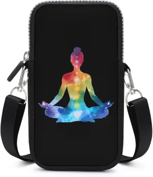 Pastel Chakra Pose Tie Dye Crossbody Bag for Women Men Phone Purses Shoulder Bag Handbag
