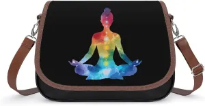 Pastel Chakra Pose Tie Dye Crossbody Bags for Women PU Leather Tote Bag Purse Shoulder Bag for Travel Office
