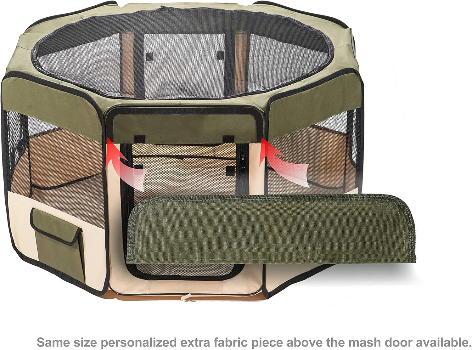 Pawer 45”×24” 8-Panel Foldable Pet Playpen, Olive Beige, Personalize Embroidery Extra Fabric Piece Available, for Cat/Dog/Puppy, 600D Oxford Cloth Portable Indoor & Outdoor Kennel with Carry Bag