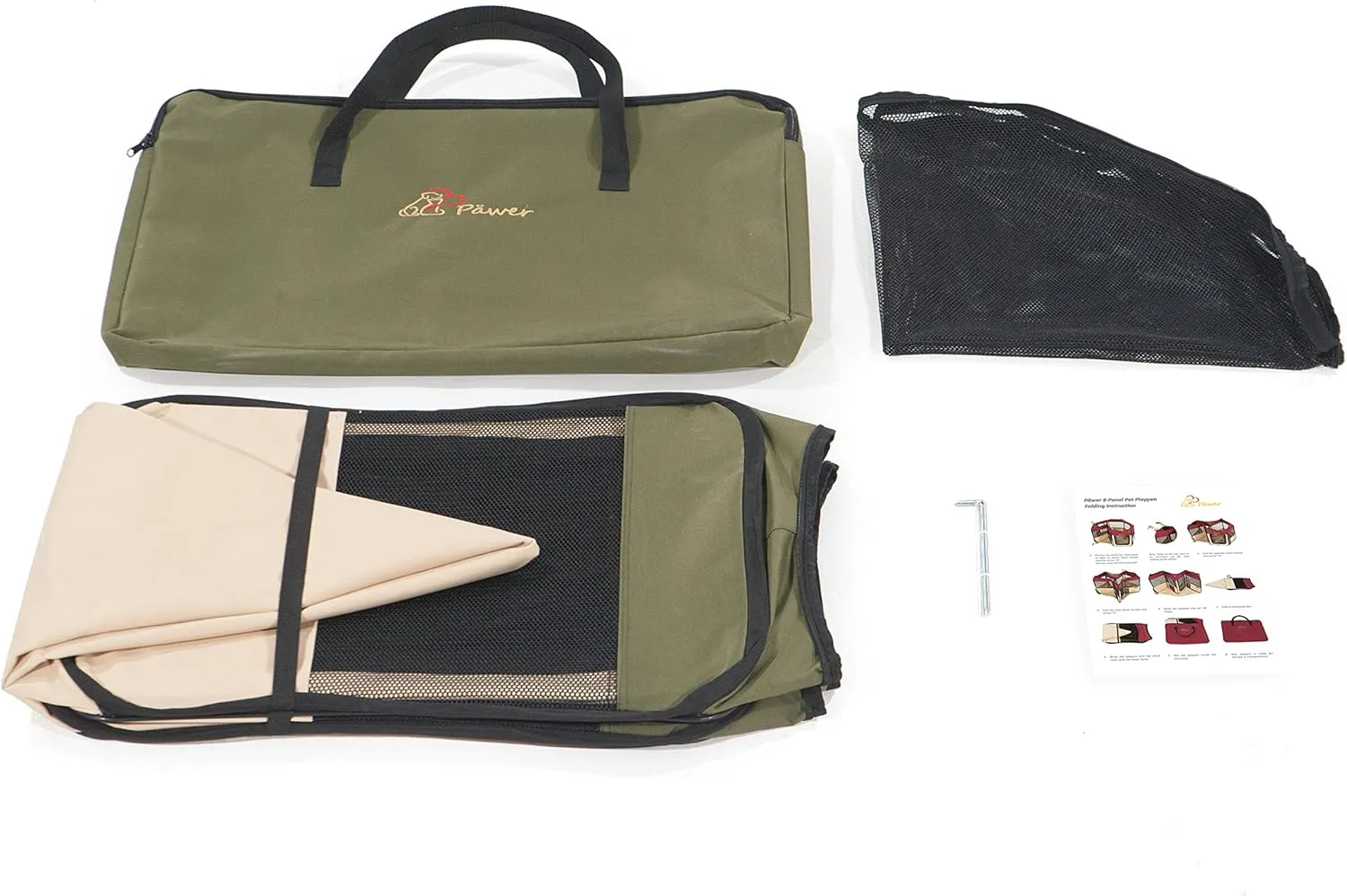 Pawer 45”×24” 8-Panel Foldable Pet Playpen, Olive Beige, Personalize Embroidery Extra Fabric Piece Available, for Cat/Dog/Puppy, 600D Oxford Cloth Portable Indoor & Outdoor Kennel with Carry Bag