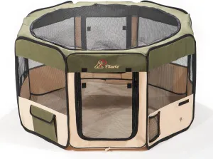 Pawer 45”×24” 8-Panel Foldable Pet Playpen, Olive Beige, Personalize Embroidery Extra Fabric Piece Available, for Cat/Dog/Puppy, 600D Oxford Cloth Portable Indoor & Outdoor Kennel with Carry Bag