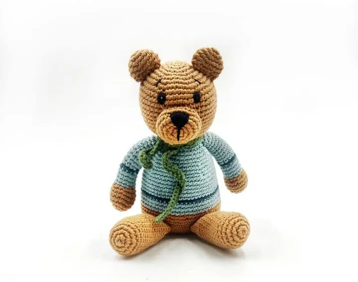 Pebble | Blue Teddy Bear | Crochet | Fair Trade | Pretend | Imaginative Play | Woodlands | Machine Washable