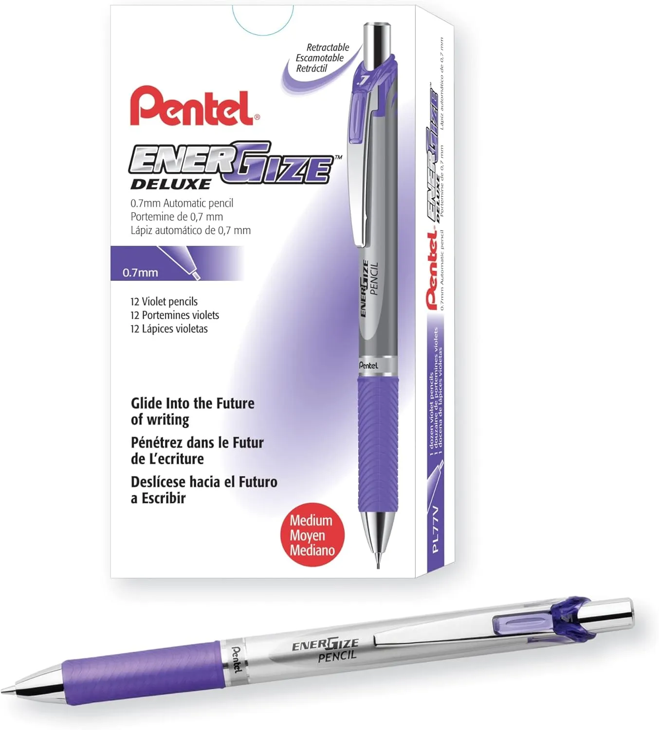 Pentel EnerGize Mechanical Pencil (0.7mm) Violet Accents, Box of 12 (PL77V)