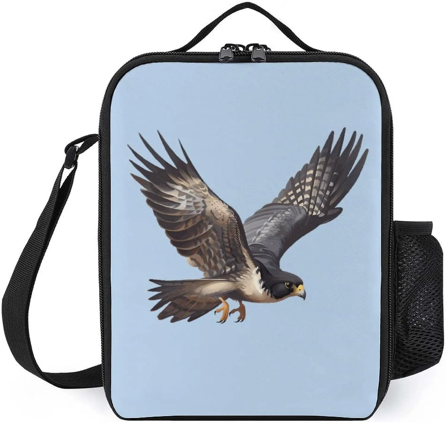 Peregrine Falcon Flying Lunch Bag Insulated Cooler Dinner Box Reusable Tote Bag with Shoulder Strap for Work
