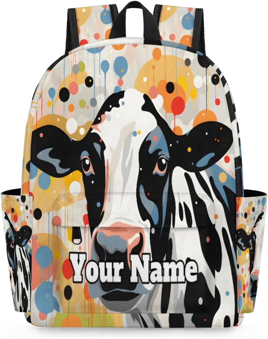 Personalized Animal Cow Preschool Toddler Backpack for Boys Girls Custom Kids Name Small Bookbags Kindergarten Elementary Backpack, Polka Dot