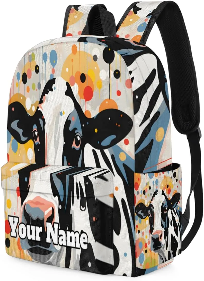 Personalized Animal Cow Preschool Toddler Backpack for Boys Girls Custom Kids Name Small Bookbags Kindergarten Elementary Backpack, Polka Dot