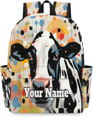 Personalized Animal Cow Preschool Toddler Backpack for Boys Girls Custom Kids Name Small Bookbags Kindergarten Elementary Backpack, Polka Dot