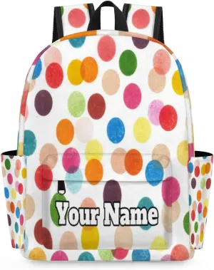 Personalized Polka Dot Preschool Toddler Backpack for Boys Girls Custom Kids Name Small Bookbags Kindergarten Elementary Backpack, Colorful Polka Dots