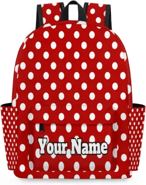 Personalized Polka Dot Preschool Toddler Backpack for Boys Girls Custom Kids Name Small Bookbags Kindergarten Elementary Backpack, White Polka Dot