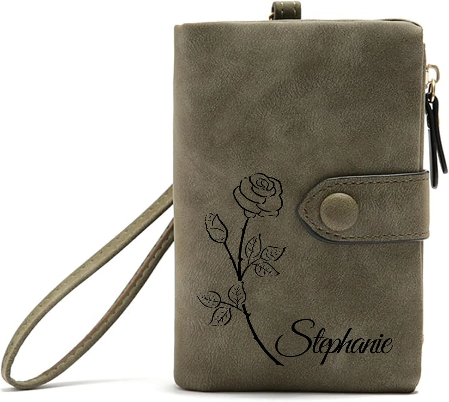 Personalized Wallet Custom Birth Flower & Name, Small Leather Wallet Coin Purse Card Holder for Women Teen Girls Customized Gifts for Birthday Christmas Thanksgiving Anniversary Mothers Day