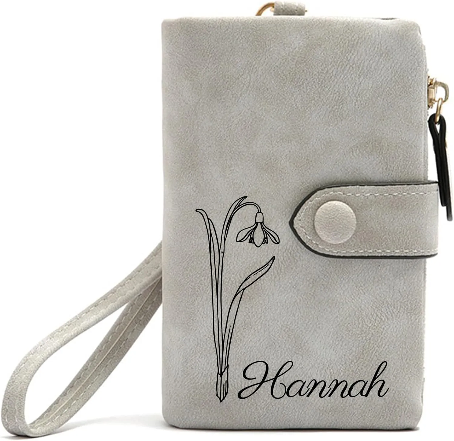 Personalized Wallet Custom Birth Flower & Name, Small Leather Wallet Coin Purse Card Holder for Women Teen Girls Customized Gifts for Birthday Christmas Thanksgiving Anniversary Mothers Day