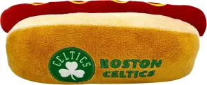 Pets First NBA Boston Celtics HOT Dog Plush Dog & CAT Squeak Toy - Cutest HOT-Dog Snack Plush Toy for Dogs & Cats with Inner Squeaker & Beautiful Basketball Team Name/Logo 8 x 5 x 3 Inches