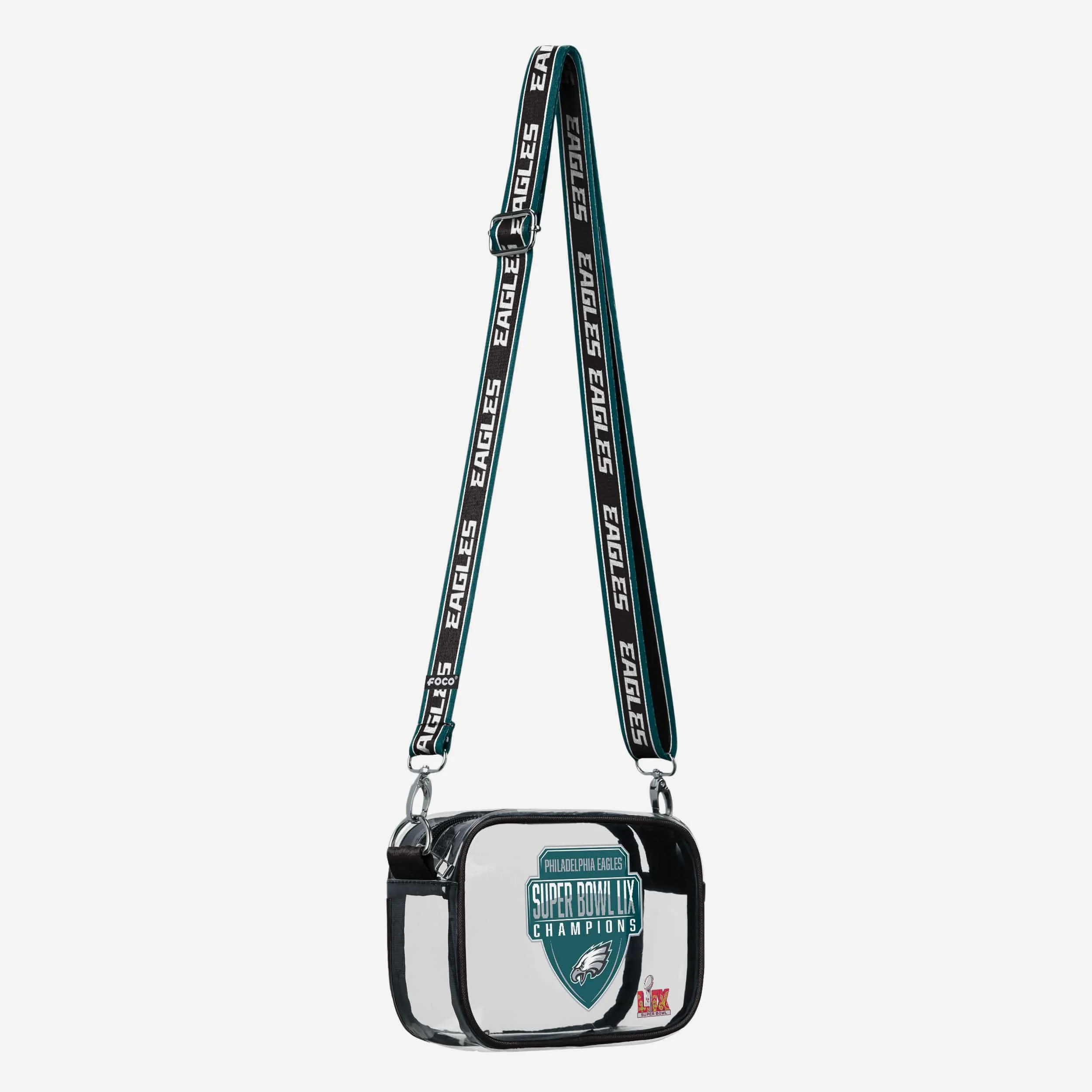 Philadelphia Eagles Super Bowl LIX Champions Clear Team Stripe Clear Crossbody Bag
