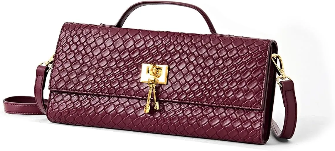 PHILOMENA Evening Woven Crossbody Bags for Women Casual Shoulder Handbag Vegan Leather Clutch Purse for Wedding Party