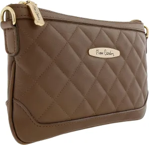 Pierre Cardin Dark Taupe Leather Quilted Crossbody Bag for womens