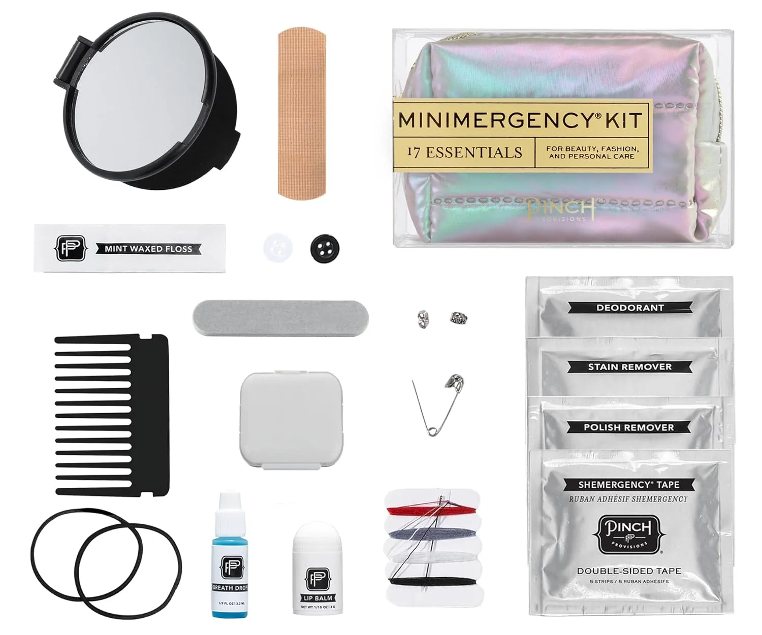 Pinch Provisions Pastel Puffer Minimergency Kit, Includes 17 Travel-Sized Cosmetic Essentials, Convenient for Purses, Emergency Beauty Accessories, Gifts for Holiday’s & Birthday’s, Aura