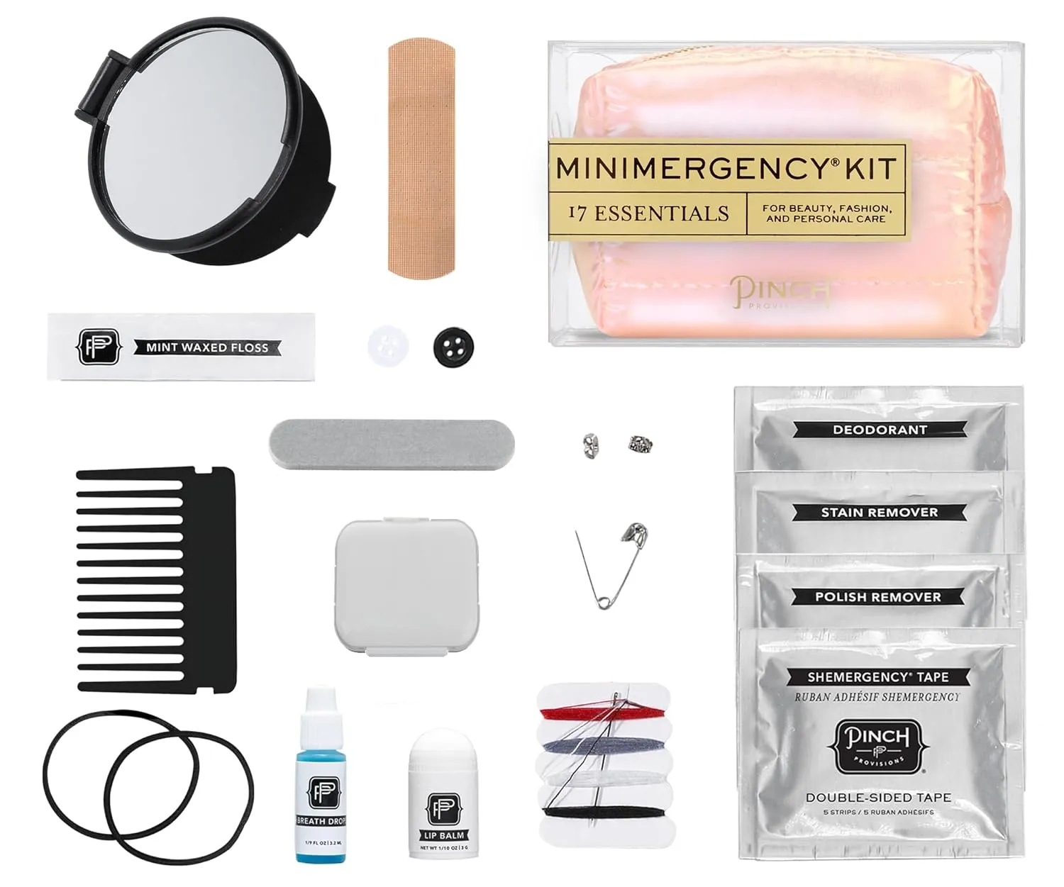Pinch Provisions Pastel Puffer Minimergency Kit, Includes 17 Travel-Sized Cosmetic Essentials, Convenient for Purses, Emergency Beauty Accessories, Gifts for Holiday’s & Birthday’s, Peach