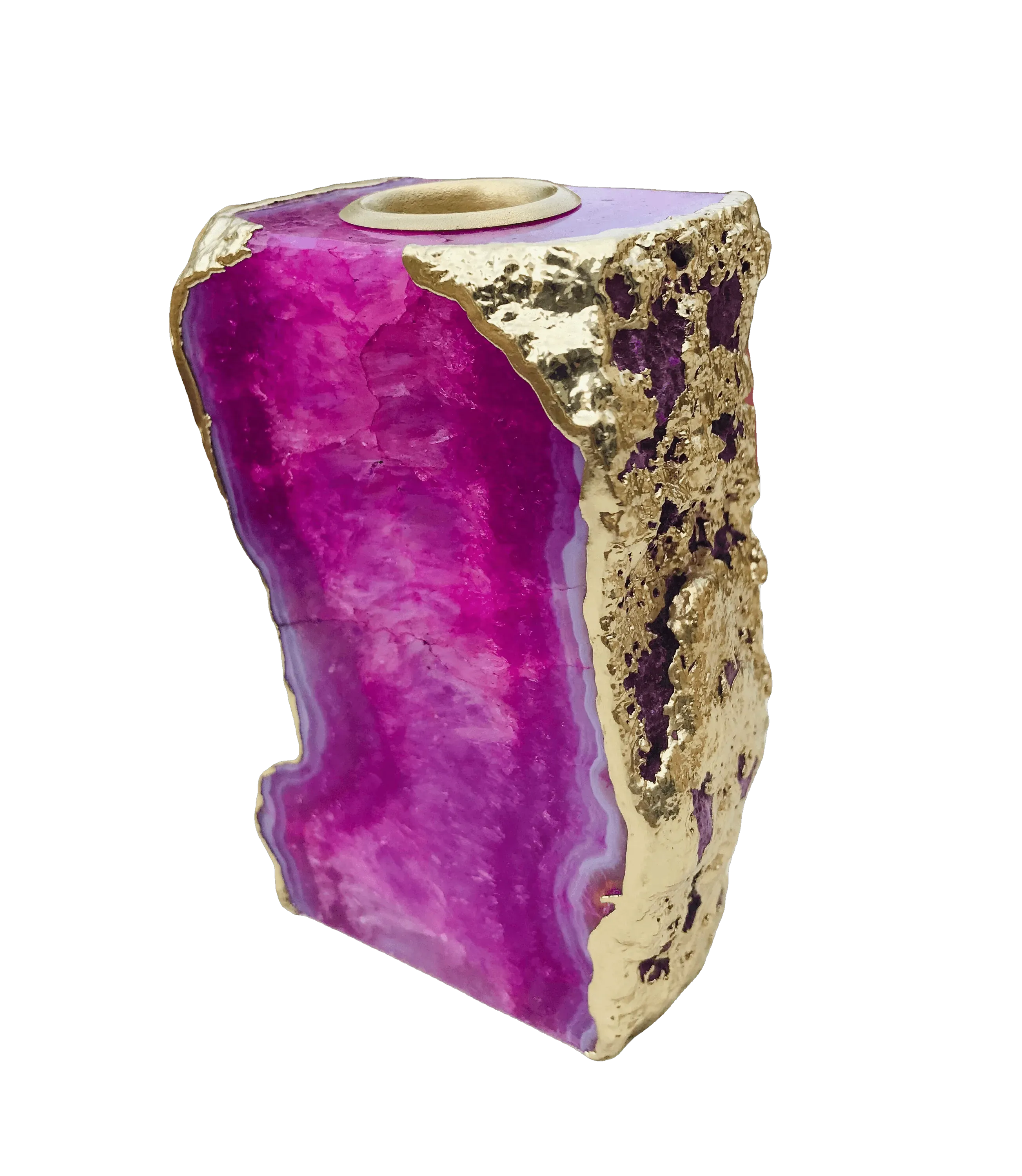 Pink Agate Gemstone Taper Candle Holder