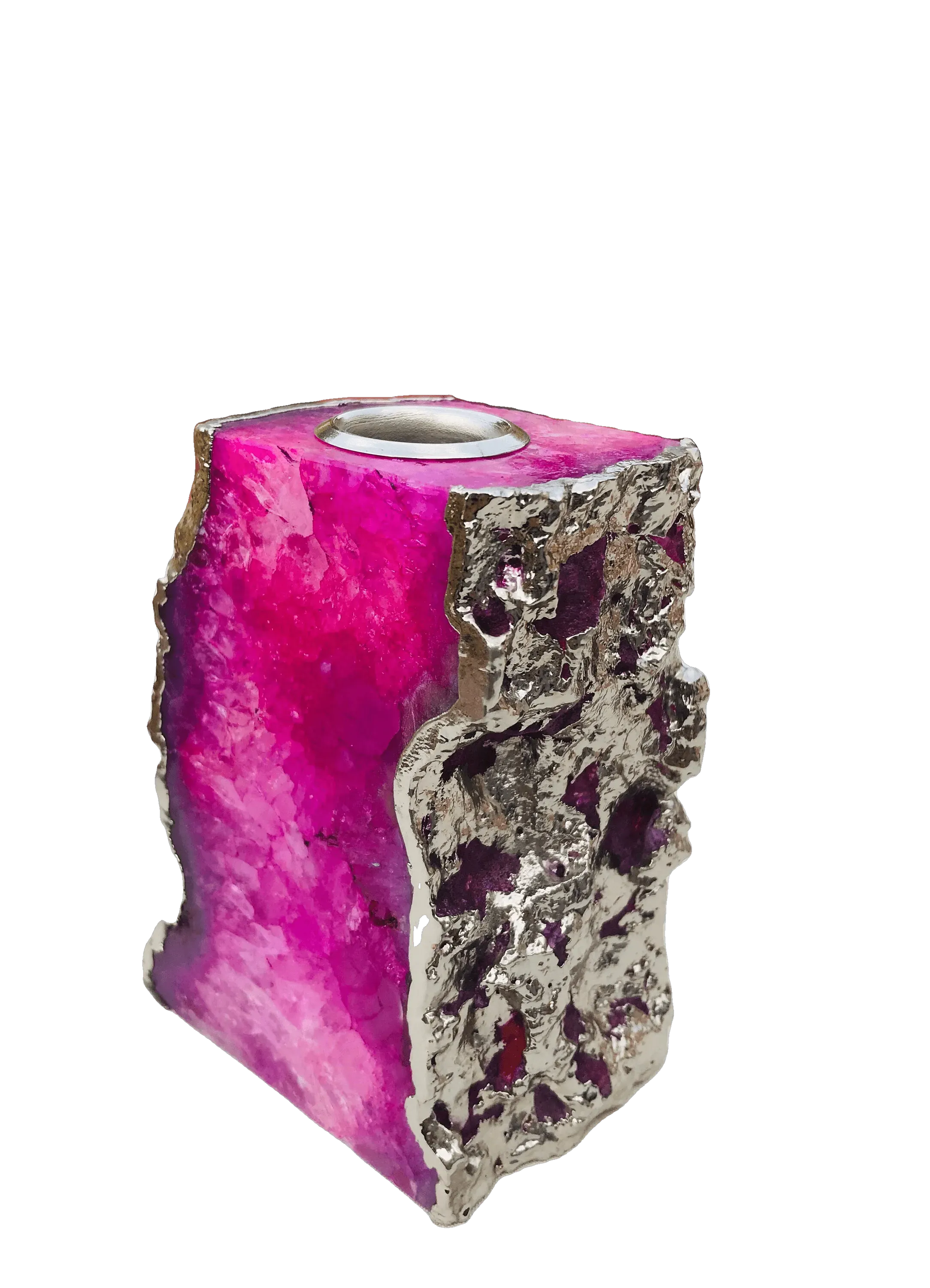 Pink Agate Gemstone Taper Candle Holder