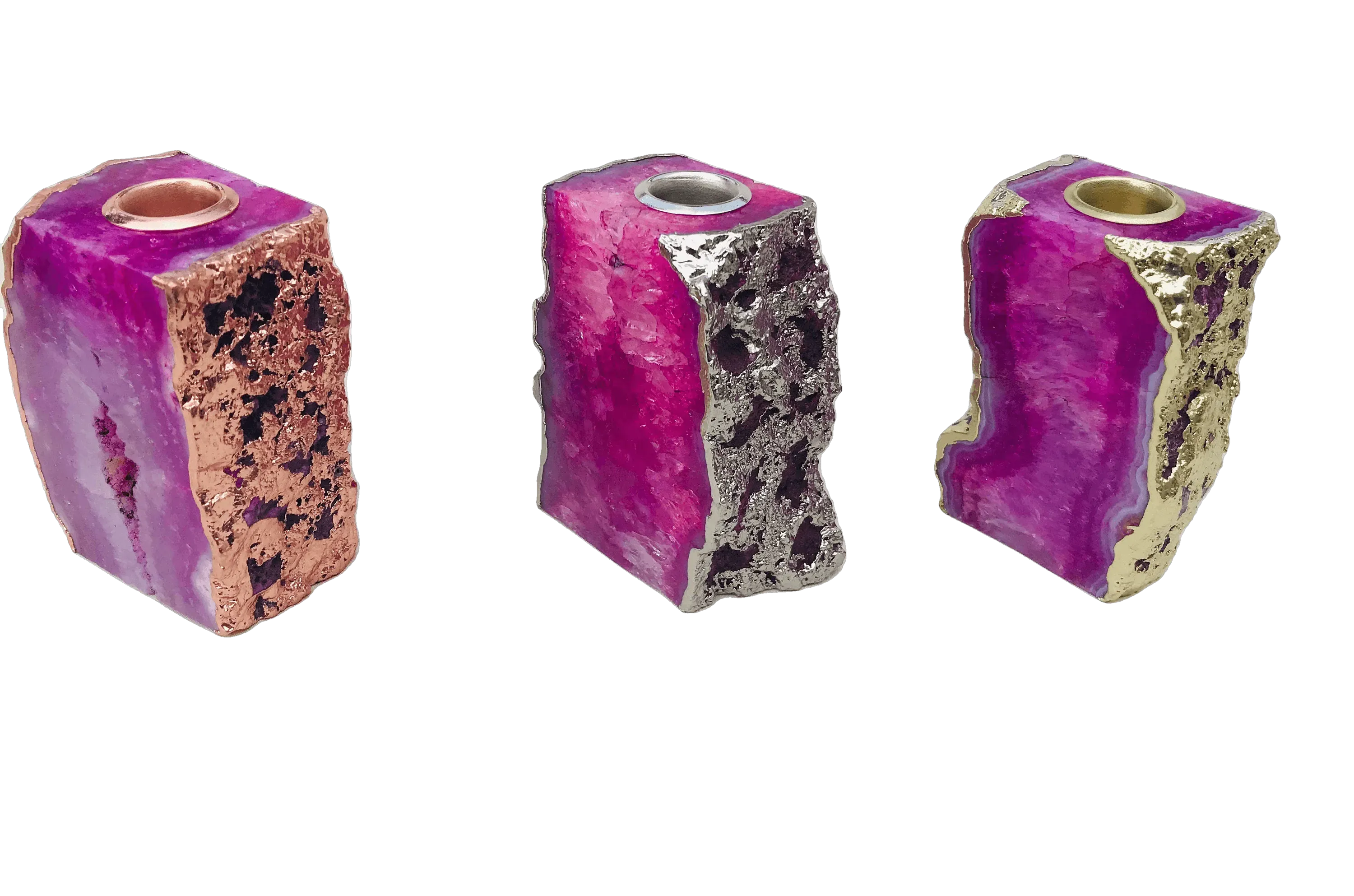 Pink Agate Gemstone Taper Candle Holder
