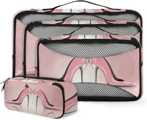 Pink High Heel Butterfly Packing Cubes 4 Pack Travel Packing Bags Individual Carry on Suitcases Underwear Luggage Mesh Organizer Packing Cubes Set for Travel Bag Backpack