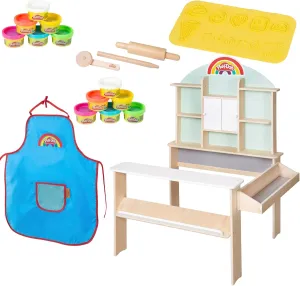 Play-Doh: All-Inclusive Shop - Wooden Creative Shop Stand Set, (12) 1oz Playdoh Containers of Play-Doh, 3pc Wooden Tools, 3D Silicone Mat, Kids Age 3 