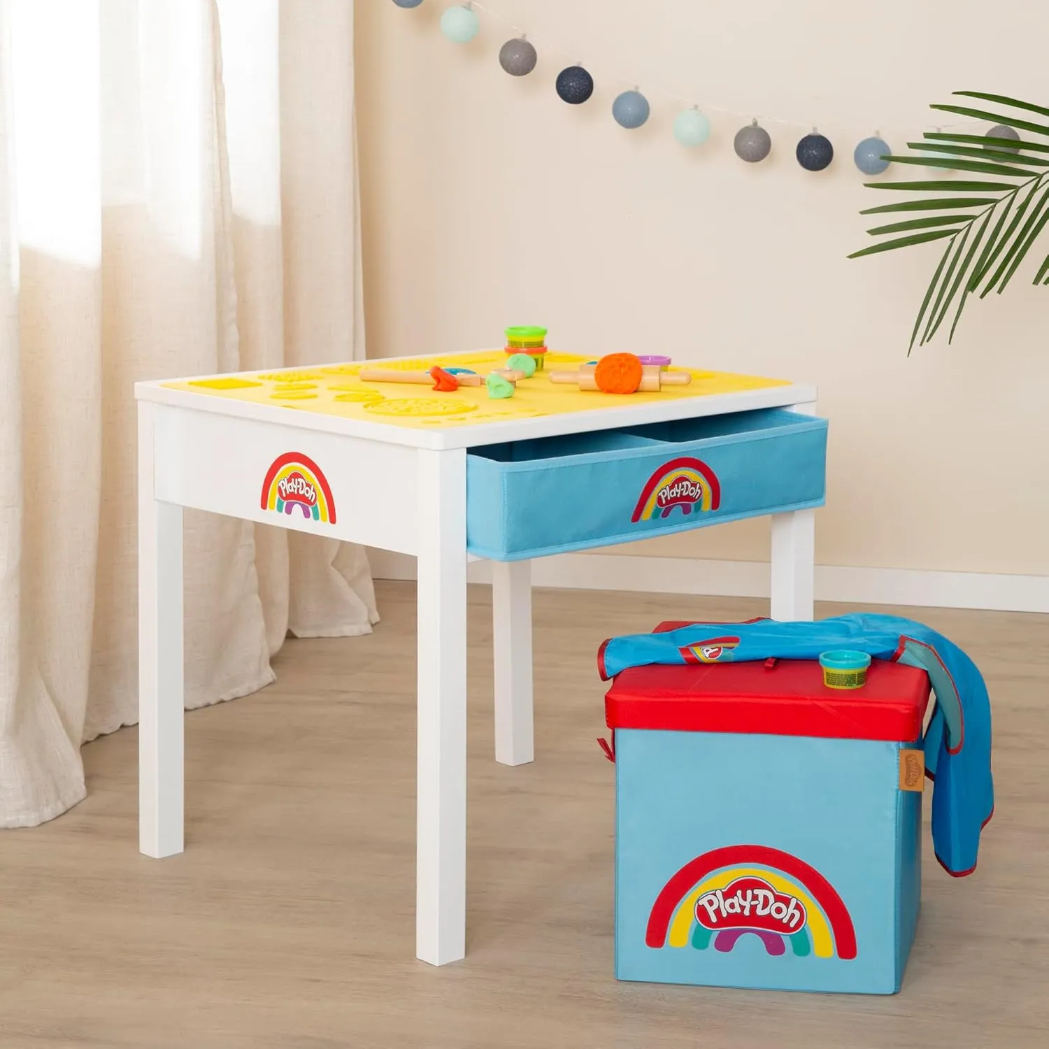 Play-Doh: Creative Craft Table - All-in-1 Art Station, Wooden Desk & Ottoman, Storage Boxes, (6) 1oz Play-Doh, Apron & Tools, 3D Silicone Mat, Kids 3 