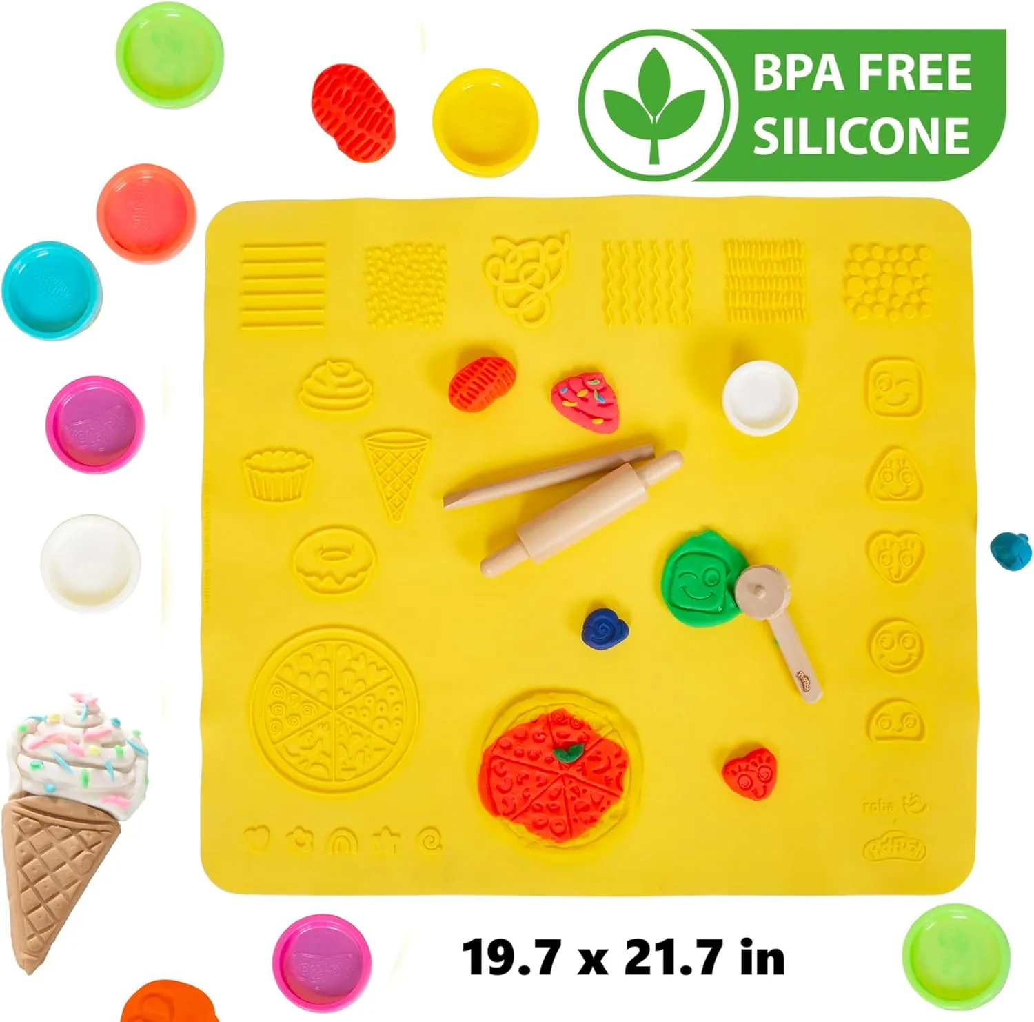 Play-Doh: Creative Craft Table - All-in-1 Art Station, Wooden Desk & Ottoman, Storage Boxes, (6) 1oz Play-Doh, Apron & Tools, 3D Silicone Mat, Kids 3 