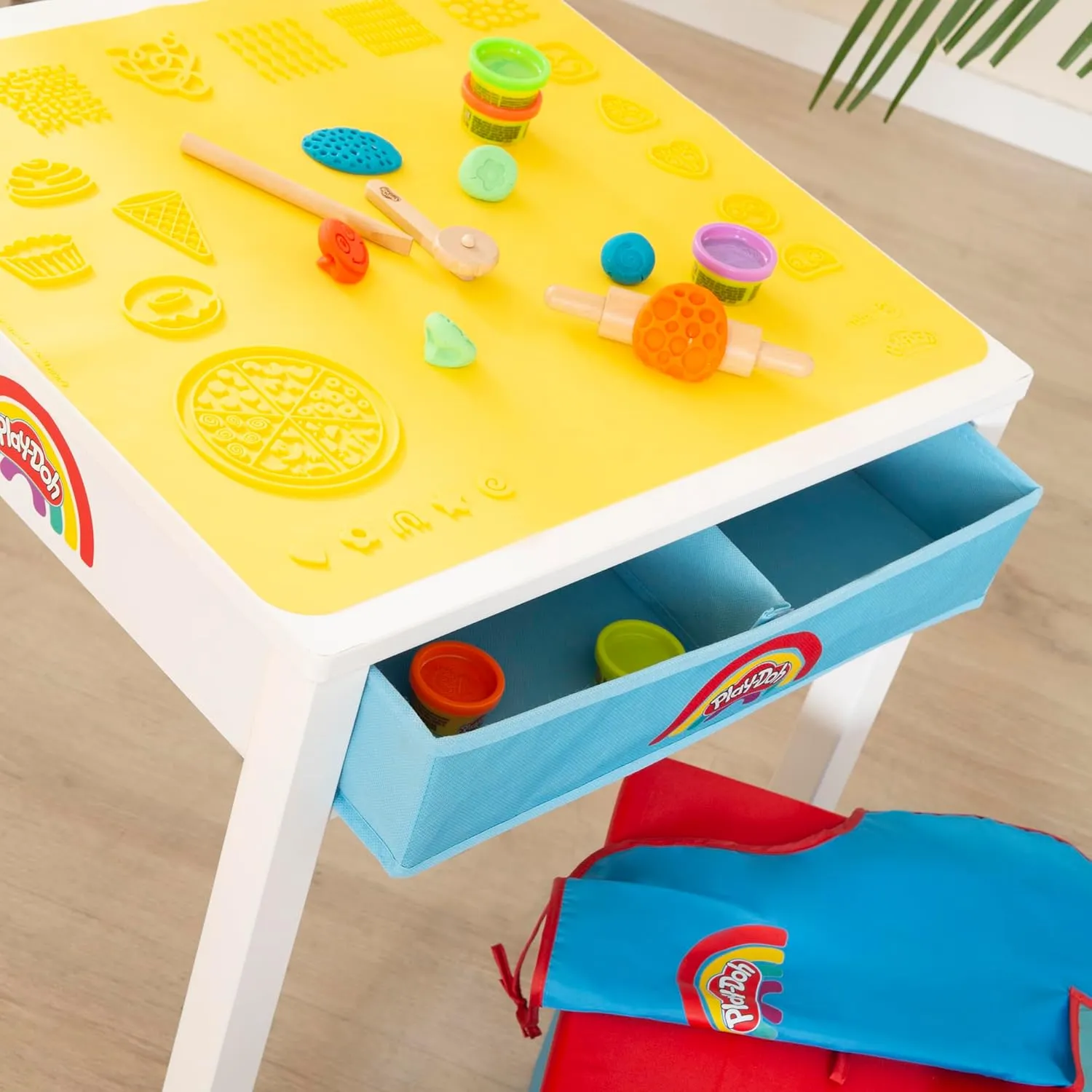 Play-Doh: Creative Craft Table - All-in-1 Art Station, Wooden Desk & Ottoman, Storage Boxes, (6) 1oz Play-Doh, Apron & Tools, 3D Silicone Mat, Kids 3 