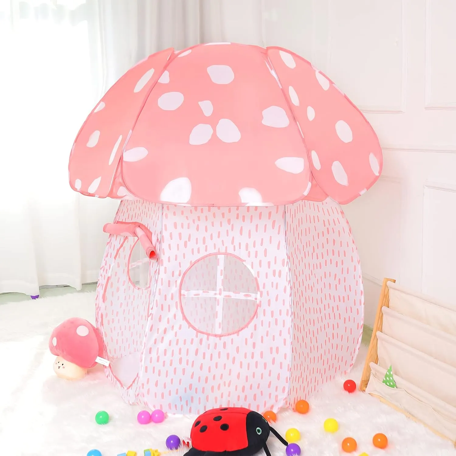 Play Tent for Kids Pop Up Tent Indoor Outdoor Boys and Girls Playhouse with Exquisite Design for Imaginative Mushroom Tent by CRAWLBO Patented (Pink, Small)