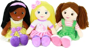 Playtime by Eimmie 14” Soft Baby Doll - Plush Rag Dolls for 2 Year Old Girls & Boys, Toddler & Infants - Washable & Sensory Fabric Body - 3pc Set