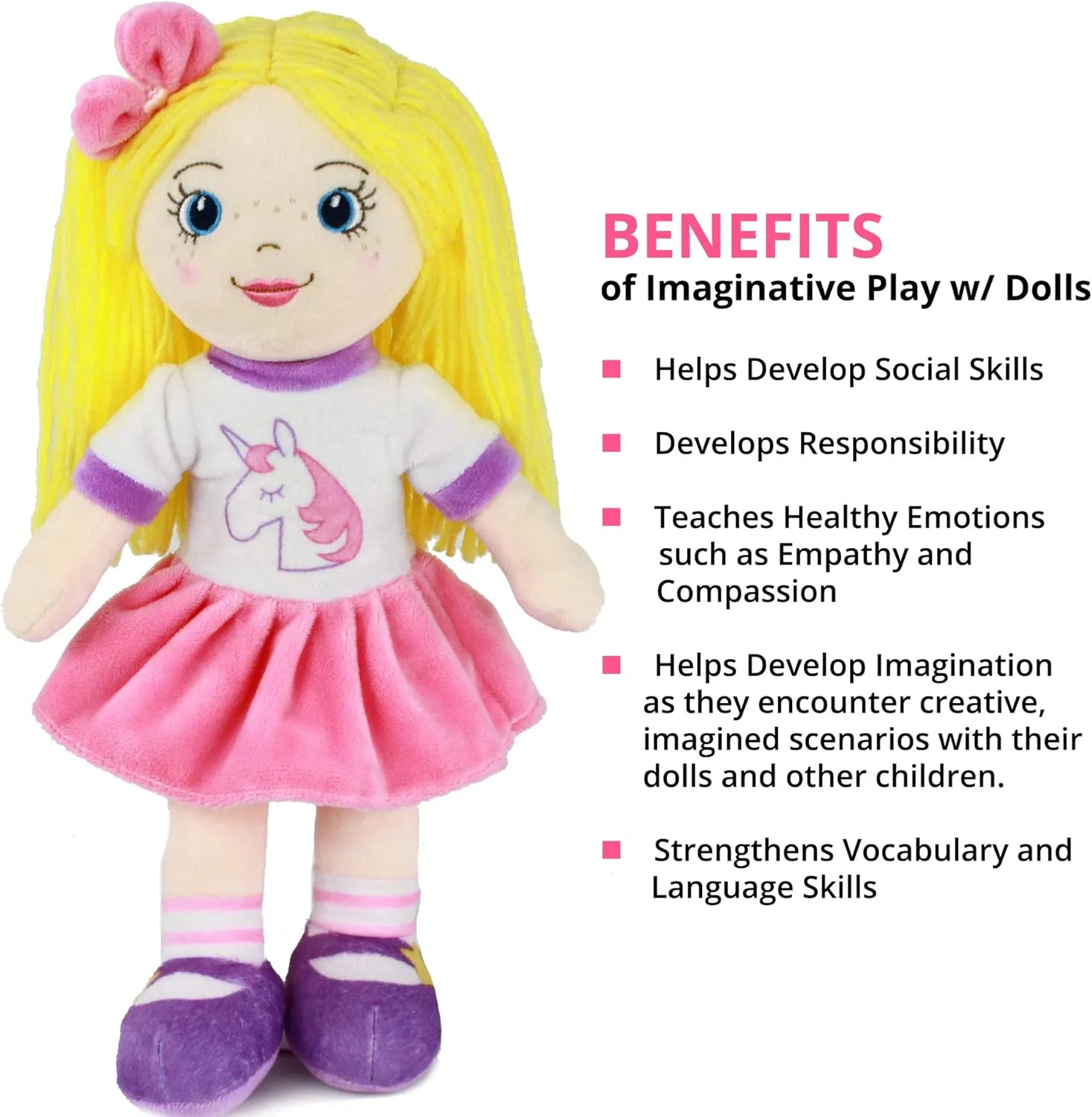 Playtime by Eimmie 14” Soft Baby Doll - Plush Rag Dolls for 2 Year Old Girls & Boys, Toddler & Infants - Washable & Sensory Fabric Body - 3pc Set