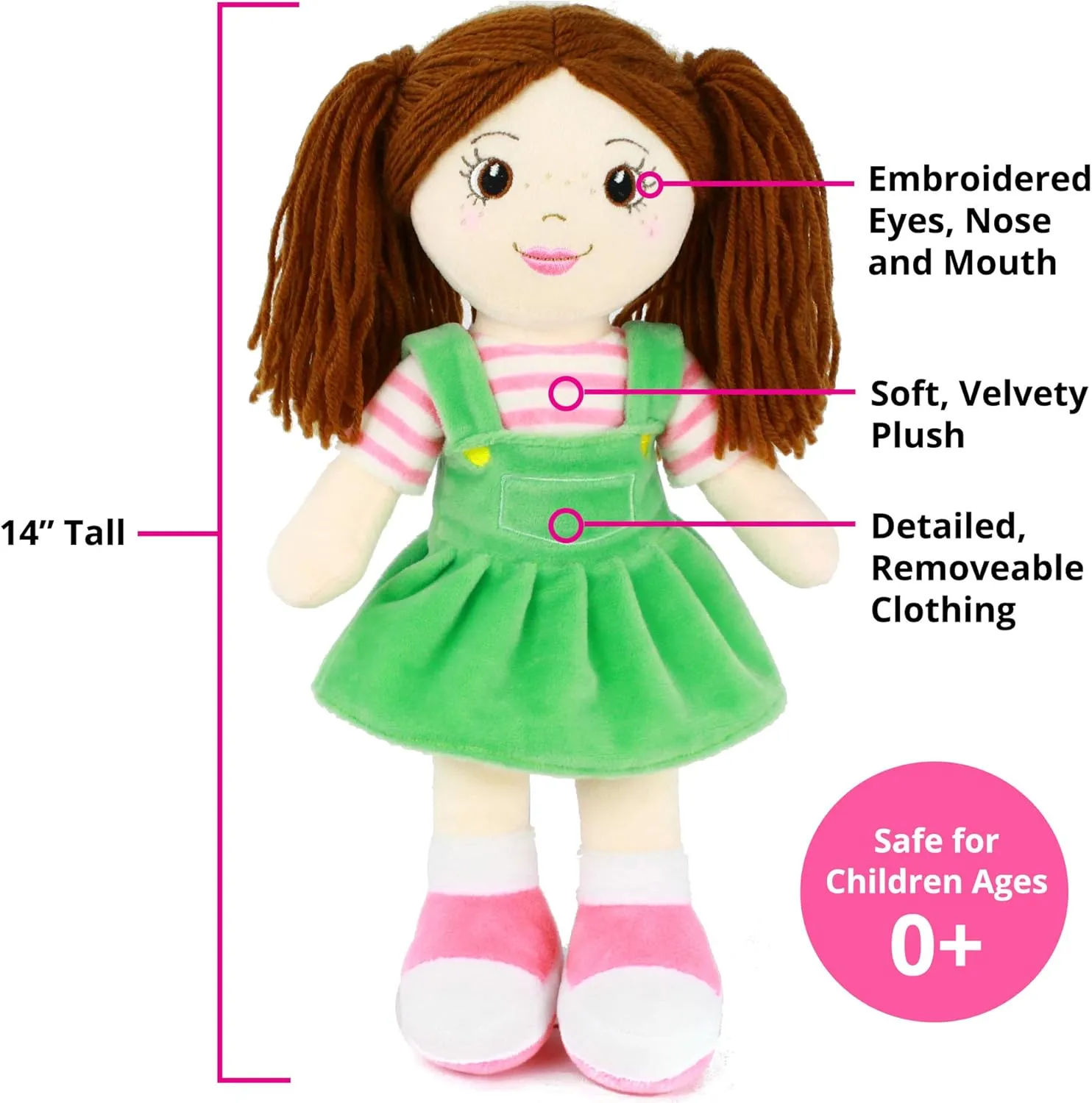 Playtime by Eimmie 14” Soft Baby Doll - Plush Rag Dolls for 2 Year Old Girls & Boys, Toddler & Infants - Washable & Sensory Fabric Body - 3pc Set