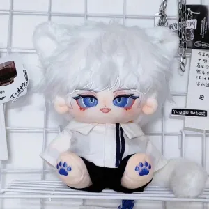 Plush Stuffed Animal Toy, White with Blue Eyes, 8 inches