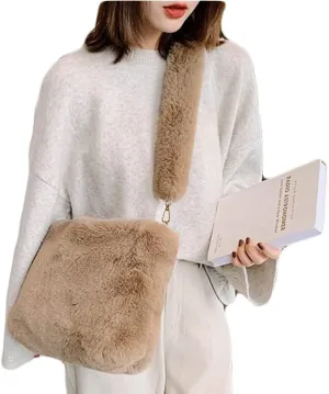 Plush Underarm Bag Ladies Faux Fur Fluffy Crossbody Shoulder Bag Women Soft Furry Tote Handbag for Autumn and Winter