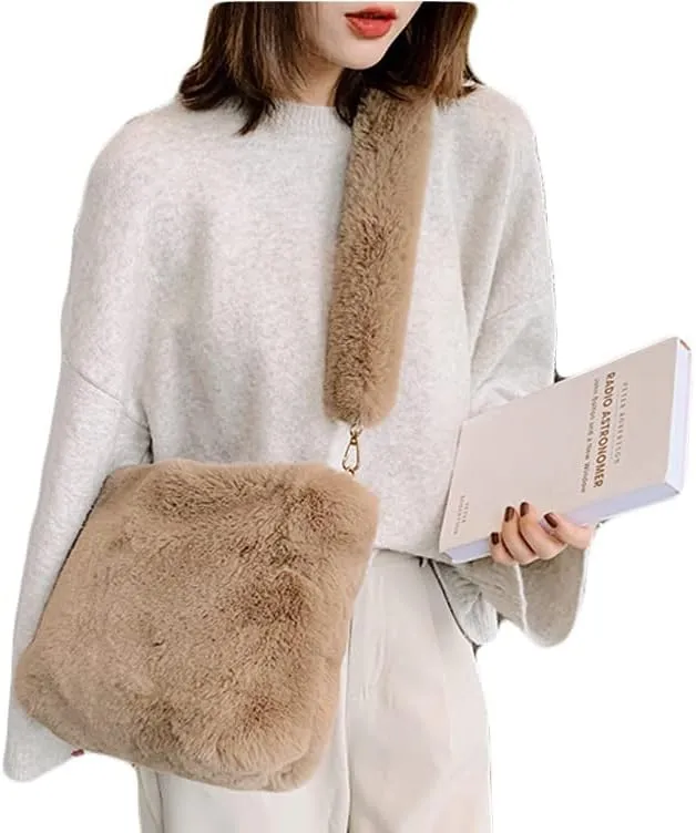 Plush Underarm Bag Ladies Faux Fur Fluffy Crossbody Shoulder Bag Women Soft Furry Tote Handbag for Autumn and Winter