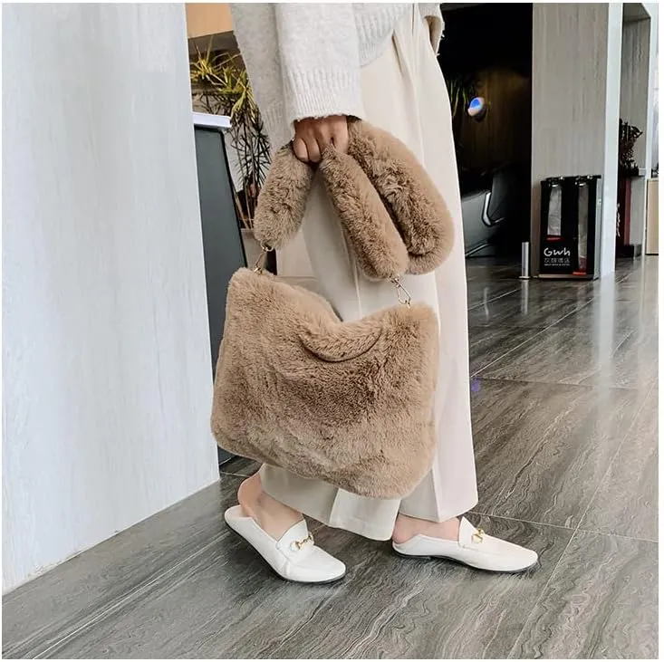 Plush Underarm Bag Ladies Faux Fur Fluffy Crossbody Shoulder Bag Women Soft Furry Tote Handbag for Autumn and Winter